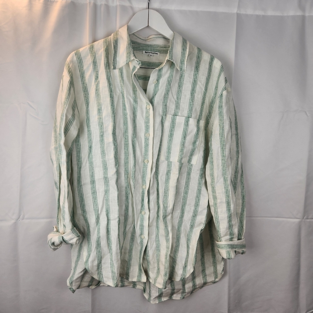 Reformation Oversized Striped Linen shirt size S like new - Picture 4 of 15